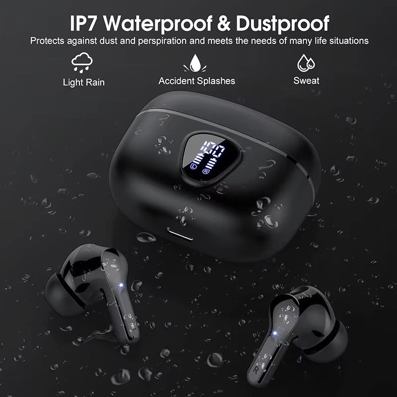 New Wireless Earbuds Hifi Stereo Headphones BT5.3 with ENC Noise Cancelling 48H LED Display Ear Buds IP7 Waterproof Earphones