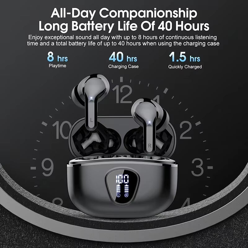 New Wireless Earbuds Hifi Stereo Headphones BT5.3 with ENC Noise Cancelling 48H LED Display Ear Buds IP7 Waterproof Earphones